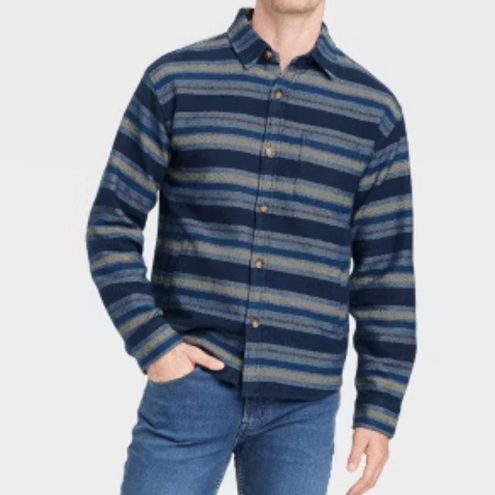Goodfellow & Co Striped Heavyweight Flannel Long Sleeve Button-Down Shirt